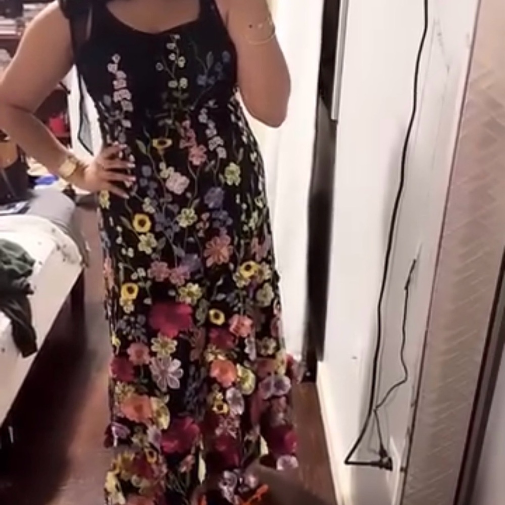 Floral Embroidered Black Maxi Dress (Lulus)